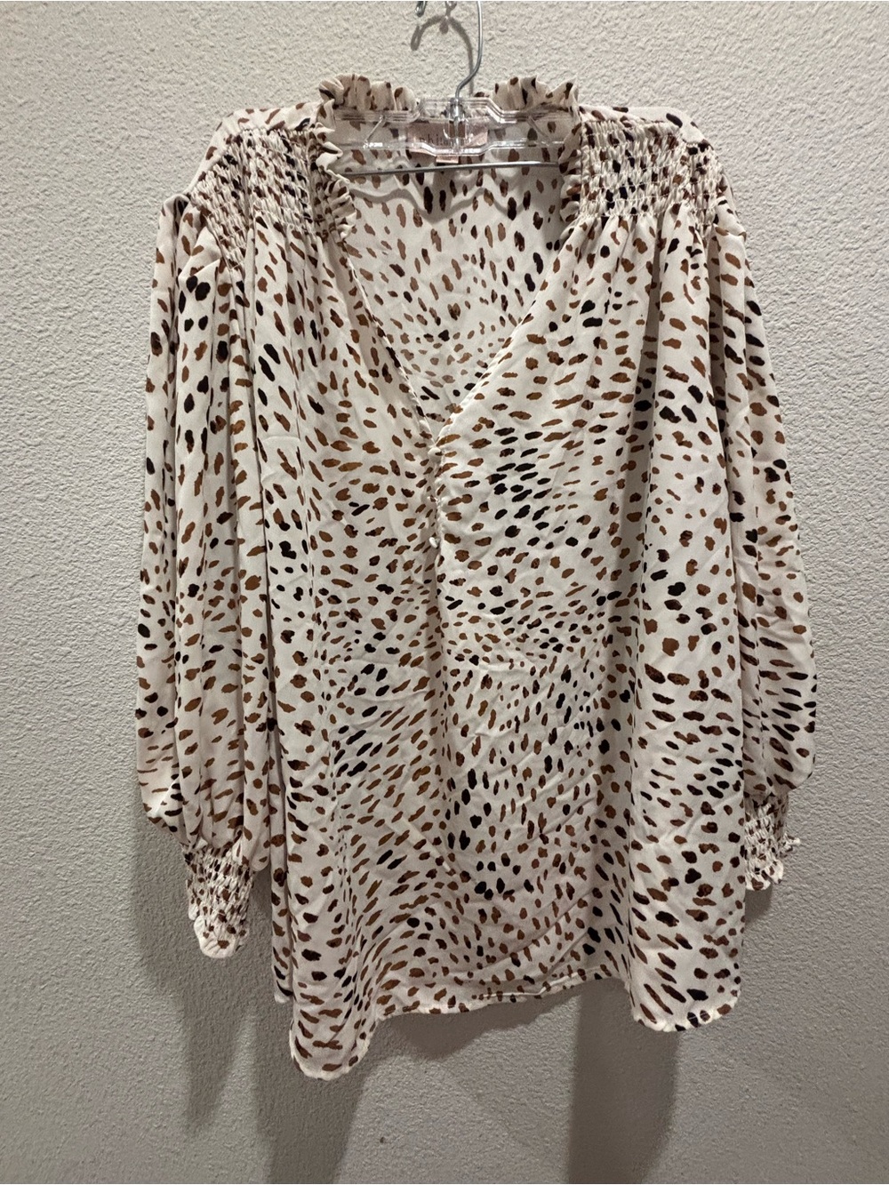 Philosophy Cream Printed Peasant Blouse with Brown Spots excellent condition